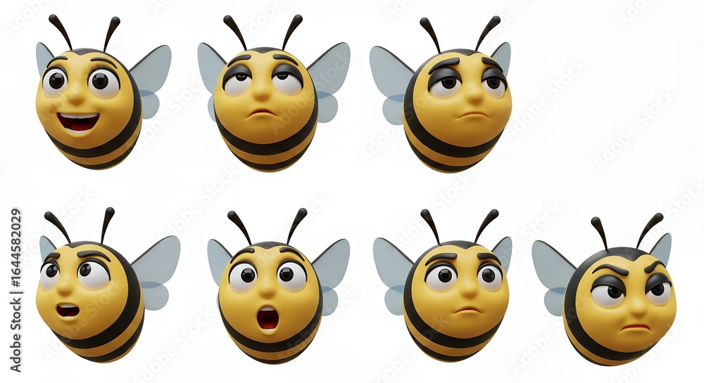 Fototapeta premium Cartoon bee faces displaying various emotions