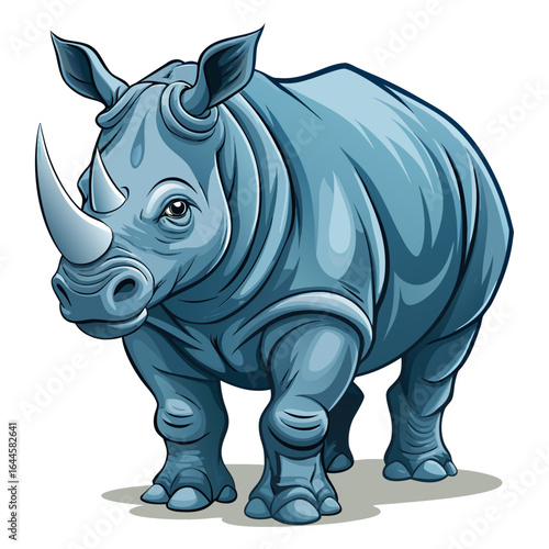 Powerful blue rhino stands majestically, showcasing its iconic horn and sturdy build