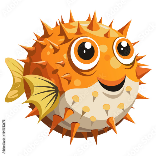 Charming cartoon pufferfish with big eyes and spikes, perfect for playful designs and educational content.