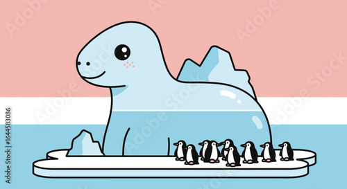 Cartoon Iceberg with Penguins: A Playful Illustration of Arctic Wildlife and Glacial Landscapes