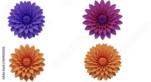 Colorful paper flowers isolated on white background