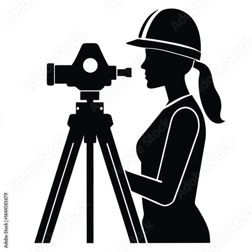 Surveyor using transit on tripod surveying construction