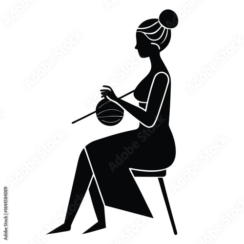 Woman knitting with yarn and needles craft