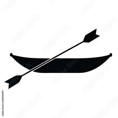 Black canoe with crossed paddle watercraft boat
