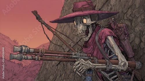Skeletal figure with a bow and arrow
