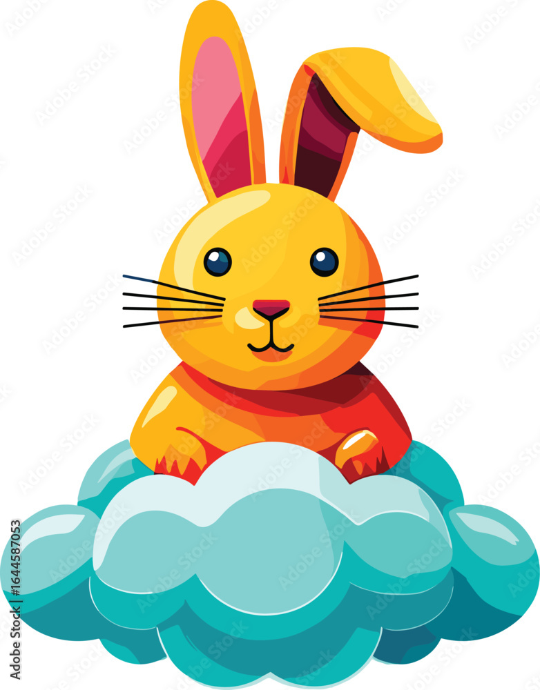 Fototapeta premium Cute cartoon bunny sitting on a cloud