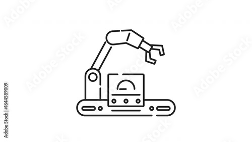 Automation line animation. Automation icon animation showcasing a robotic arm on a conveyor belt for seamless manufacturing. Suitable for technology presentations and videos.