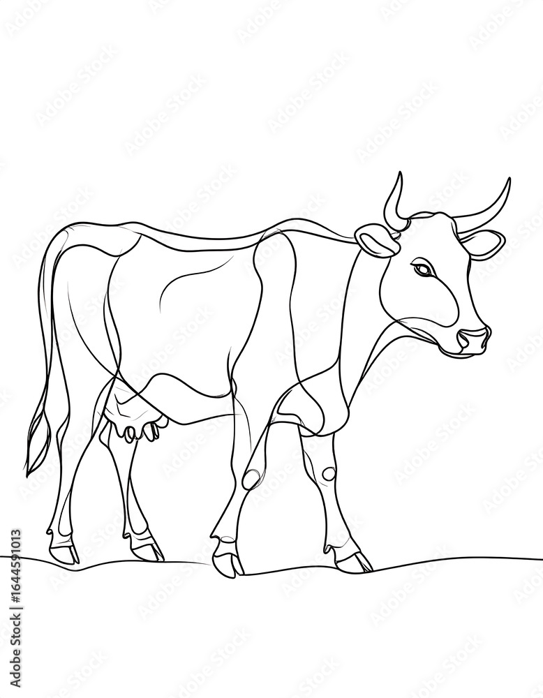 Fototapeta premium Black and white line drawing of a cow