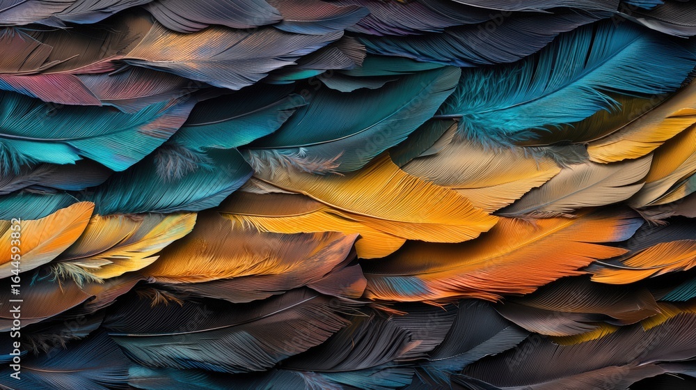 Obraz premium A layered composition of feathers in varying shades, creating depth and dimension.