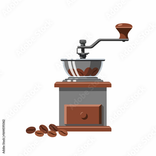 Vintage coffee grinder with beans evokes rustic charm and artisanal brewing traditions