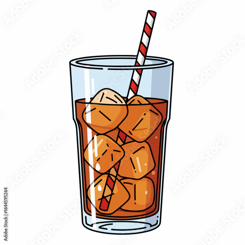 Refreshing iced beverage with straw and ice cubes in a tall glass, perfect for summer refreshment.