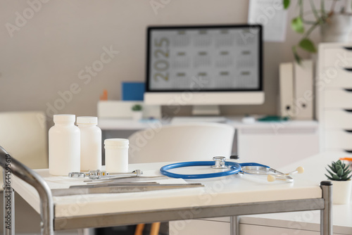 Stethoscope with pills and ...