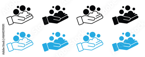 Set of hand washing icons. Wash your hands, soap bubble.Wash / washing hands to keep clean flat vector icon for websites and print.Hand washing with soap, hand wash, sanitation, sterilization method.