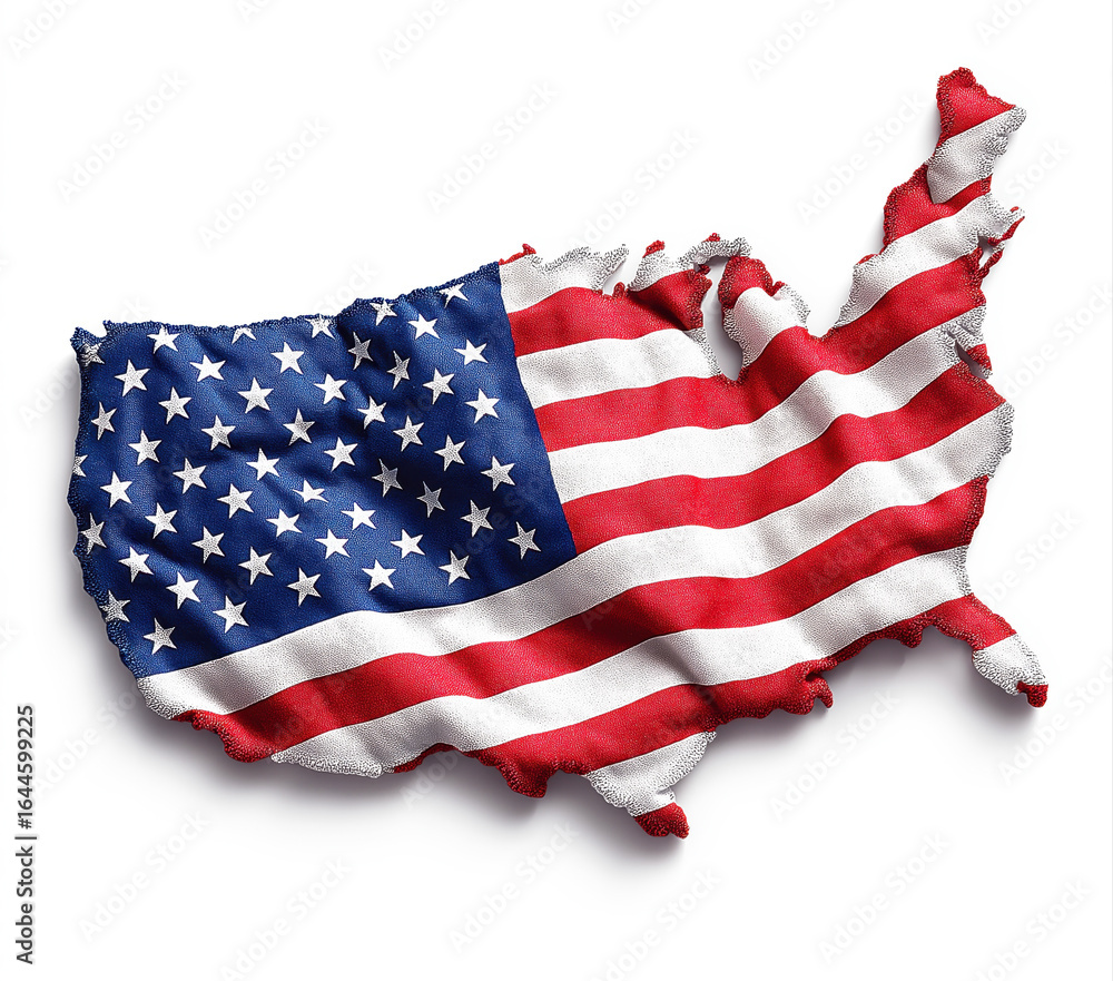 Obraz premium map of America in the colors of American flag of the United States on a white isolated background. Pride and independence of country