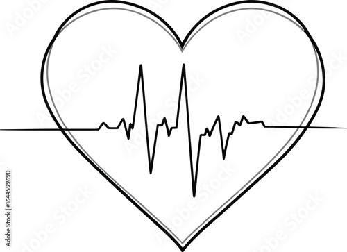 Heart-Shaped Graphic with Electrocardiogram (ECG) Line Illustrating Cardiac Activity—Perfect for Medical Infographics, Heart Health Awareness Designs, and Educational Resources on Cardiovascular Welln
