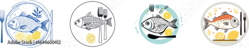 The task at hand is drawing a continuous line, while a plate contains a serving of baked fish with lemon slices