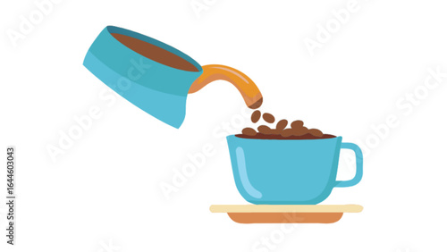 Coffee beans falling into cup vector illustration for coffee shop and cafe design element and coffee art