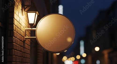 Wallpaper Mural Showcase your brand with a blank round sign mockup at night on a brick building Torontodigital.ca