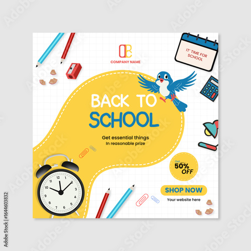 Students Admission social media post, Back to school admission promotion social media post template design, education advertisement