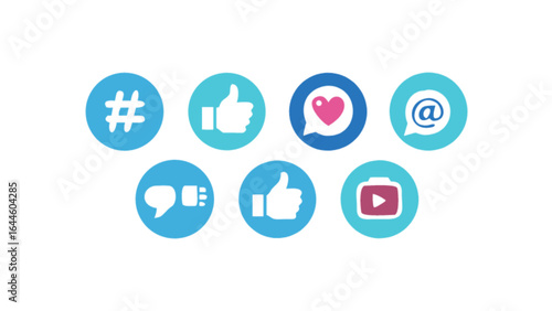 Social media icons vector pack with like dislike comment share hashtag email and video for web design use