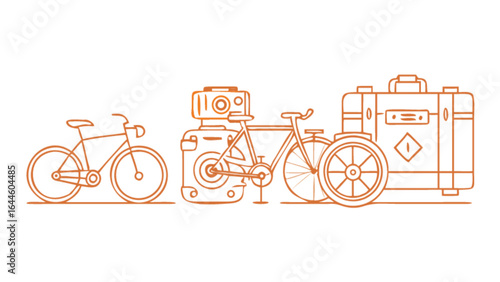 Bike touring adventure travel with bicycle and luggage for summer vacation and outdoor recreation trip