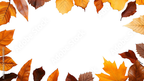 Autumn leaves frame. Autumn background with colorful leaves. Isolated autumn leaves frame.