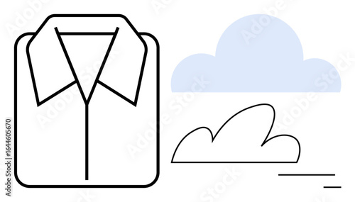 Crisp folded shirt paired with a light blue cloud symbolizes freshness, cleanliness, and simplicity. Ideal for laundry service, dry cleaning, minimal design, eco-friendly concept, hygiene