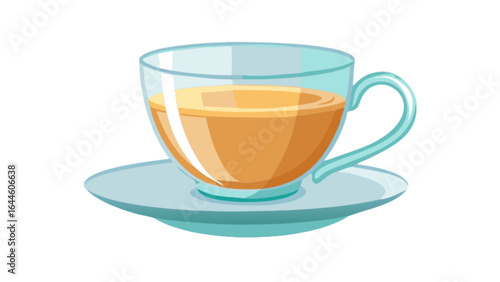 Illustration of a glass teacup with tea on a saucer for hot beverage drink time and relaxation vector art