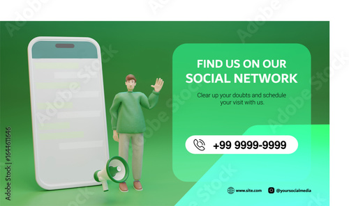 Find Us on Our social network - Contact and Support - Contact us on social network - Connect with us on social network - social network design - follow us on social network - social network mockup