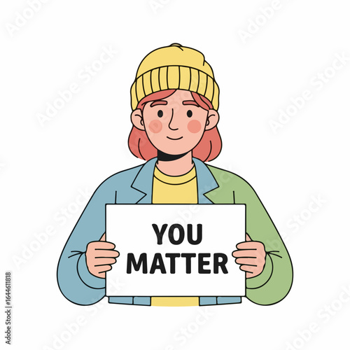 Empowered young person holding "YOU MATTER" sign promoting positivity and self-worth