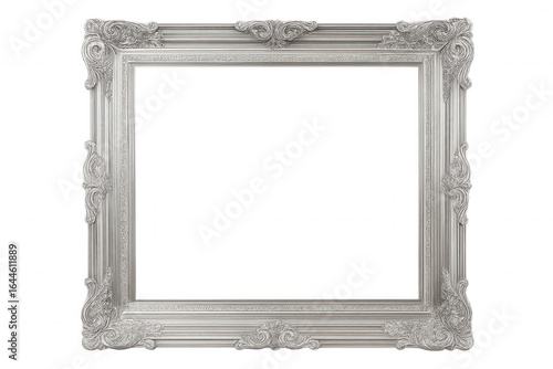 Elegant silver baroque frame with ornate details, isolated on a transparent background, creating a perfect space for showcasing artwork or photographs