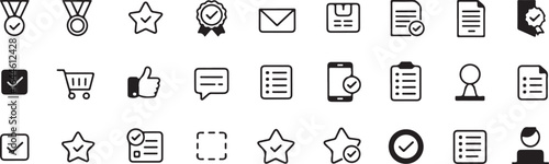 Checkmark, approval icon set. Vector glyph pictograms of validation, certification, confirmation concept, 