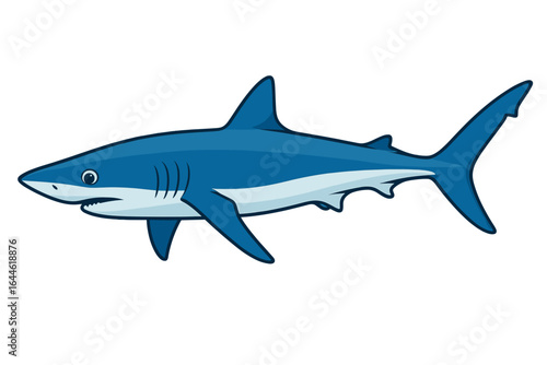 Blue shark vector illustration. Cartoon marine animal mascot for logo. Ocean wildlife predator fish design. Cute sea life creature character. Aquatic animal graphic isolated.