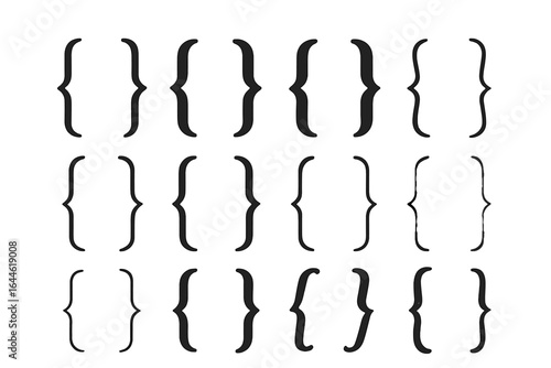 Bracket and braces symbols in various styles. A collection of decorative curly brace punctuation marks for typography and graphic design. Vector illustration icon set isolated.
