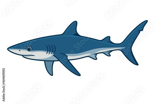 Blue shark vector illustration. Cute cartoon sea animal character design. Marine life, ocean wildlife predator fish graphic. Isolated underwater aquatic nature icon for kids.
