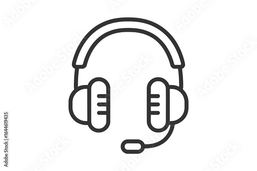 Headset with microphone vector line art icon. Customer support, call center, or podcast concept. Audio equipment for telemarketing, broadcasting, gaming, and listening.
