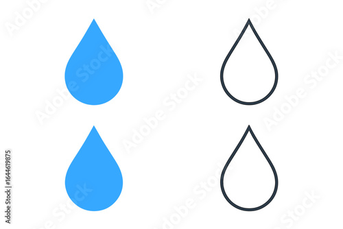 Water drop vector icon set. Collection of simple blue filled and black outlined liquid droplet symbols. Flat design graphic elements for logos, apps, and web design.