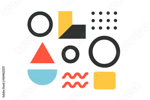 Set of minimal geometric shapes. Modern abstract design elements for custom compositions. Vector constructor kit inspired by Bauhaus and Memphis style for trendy posters or web.