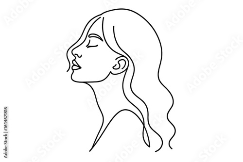 Elegant woman profile in one line art style. Minimalist female face silhouette for beauty, spa, salon logo. Modern abstract contour drawing vector. Glamour, cosmetic.