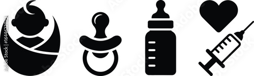 Collection of baby care and medical service icons representing health and parenthood silhouette