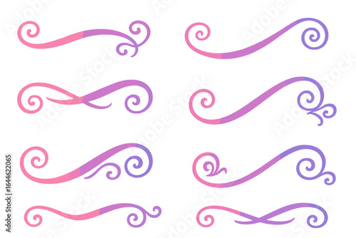 Gradient Text Swoosh Swirl Flourish Vector Illustration Set, Ribbon Abstract Decorative Ornate Calligraphic Banners with Curved Elegant Curls Modern Design Elements