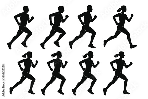 Wallpaper Mural Runner silhouette vector set. Running motion sequence. Silhouettes of male and female runners. Dynamic illustration for fitness, sports, exercise, cardio, and healthy lifestyle. Torontodigital.ca