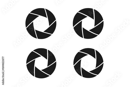 Camera shutter icon set. Vector aperture symbol collection. Lens diaphragm graphic for photography, photo studio logo. Focus and zoom concept for photographers.
