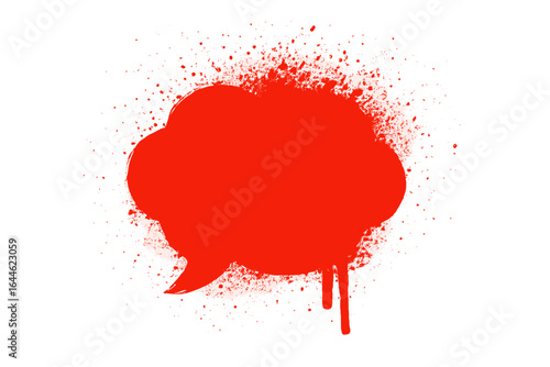 Red spray paint speech bubble vector icon, grunge comic style splash, splatter frame cloud, graffiti abstract message shape, urban street art design element