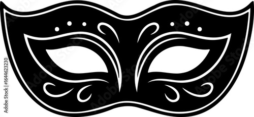 Illustration of a black masquerade mask with swirls and dots for a festive occasion design element