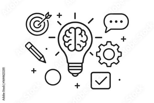 Creative idea concept with light bulb brain. Innovation, solution, and business strategy. Metaphor of thinking, brainstorming, creation, and project development process.