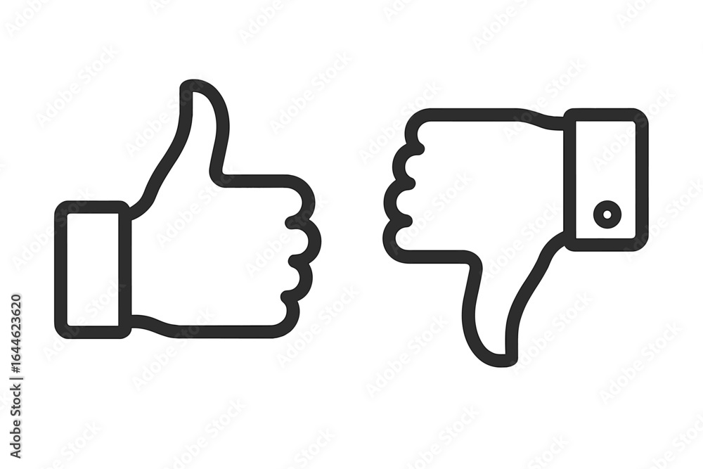 Thumbs Up and Thumbs Down Icon Set, Like and Dislike Symbols, Feedback and Rating Vector Illustration, Hand Gestures for Approval and Rejection, Positive and Negative Social Media Reactions Thumbs Up and Thumbs Down Icon Set, Like and Dislike Symbols, Feedback and Rating Vector Illustration, Hand Gestures for Approval and Rejection, Positive and Negative Social Media Reactions