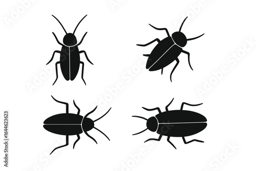 Cockroach icon set vector illustration. Pest control symbol. Roach insect silhouette collection. Bug infestation graphic element. Parasite sign for hygiene design concepts.