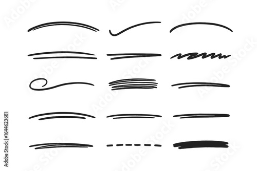 Underline Sketch Vector Set, Hand Drawn Decorative Lines, Artistic Brush Strokes Collection, Vector Illustration on Transparent Background for Design and Decoration