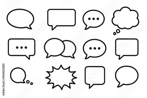 Vector set of diverse speech bubbles and chat icons, ideal for communication, messaging, social media, conversation, dialogue, and digital interaction, vector illustration on transparent background